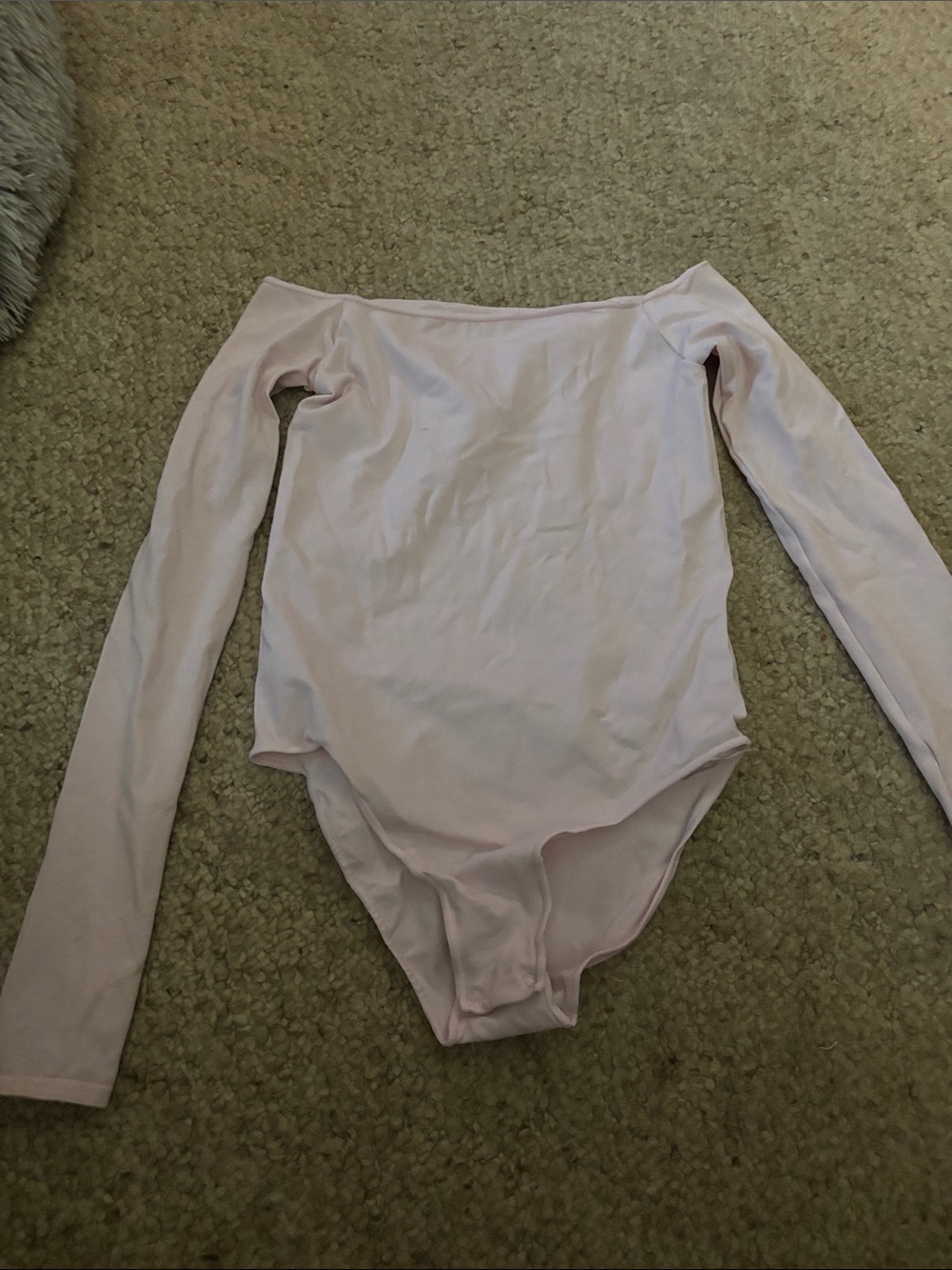 SKIMS Light Pink Long-Sleeve Off-Shoulder Bodysuit